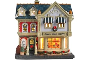 Bdor Lighted Christmas Village House – 6.7"x5.1"x7" Ceramic Holiday Music Shop Building with Warm Glow – Lighted Christmas Village Decoration for Tabletop, Mantel, or Holiday Display