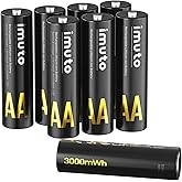 imuto Rechargeable aa Batteries, 3000mWh aa Lithium Batteries 8 Pack | 1.5V 2A Output Double a Battery, 2500+ Cycles life, Wide Temp -40&deg;F~140&deg;F, Leak-Proof CBPI, everyday household devices