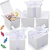Zhehao 200 Pack White Gift Candy Box, 2 x 2 x 2 Inches Party Favor Treat Boxes with White Ribbon, Small Paper Gift Boxes for Wedding Baby Shower Bridal Bridesmaid Birthday Party Favors