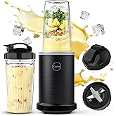 iCucina Smoothie Blender, 1000W Personal Blender for Shakes and Smoothies with 2 x 37oz Protable Cups and Lids, Single Serve Blenders for Ice Crushing, Bean Grinding, Frozen Fruit Drinks, Black