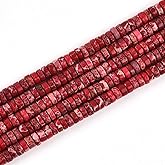 190pcs 4x2mm Red Natural Sea Sediment Imperial Jasper Heishi Disc Rondelle Spacer Stone Semi Precious Gemstone Loose Beads for Jewelry Making 15 Inch