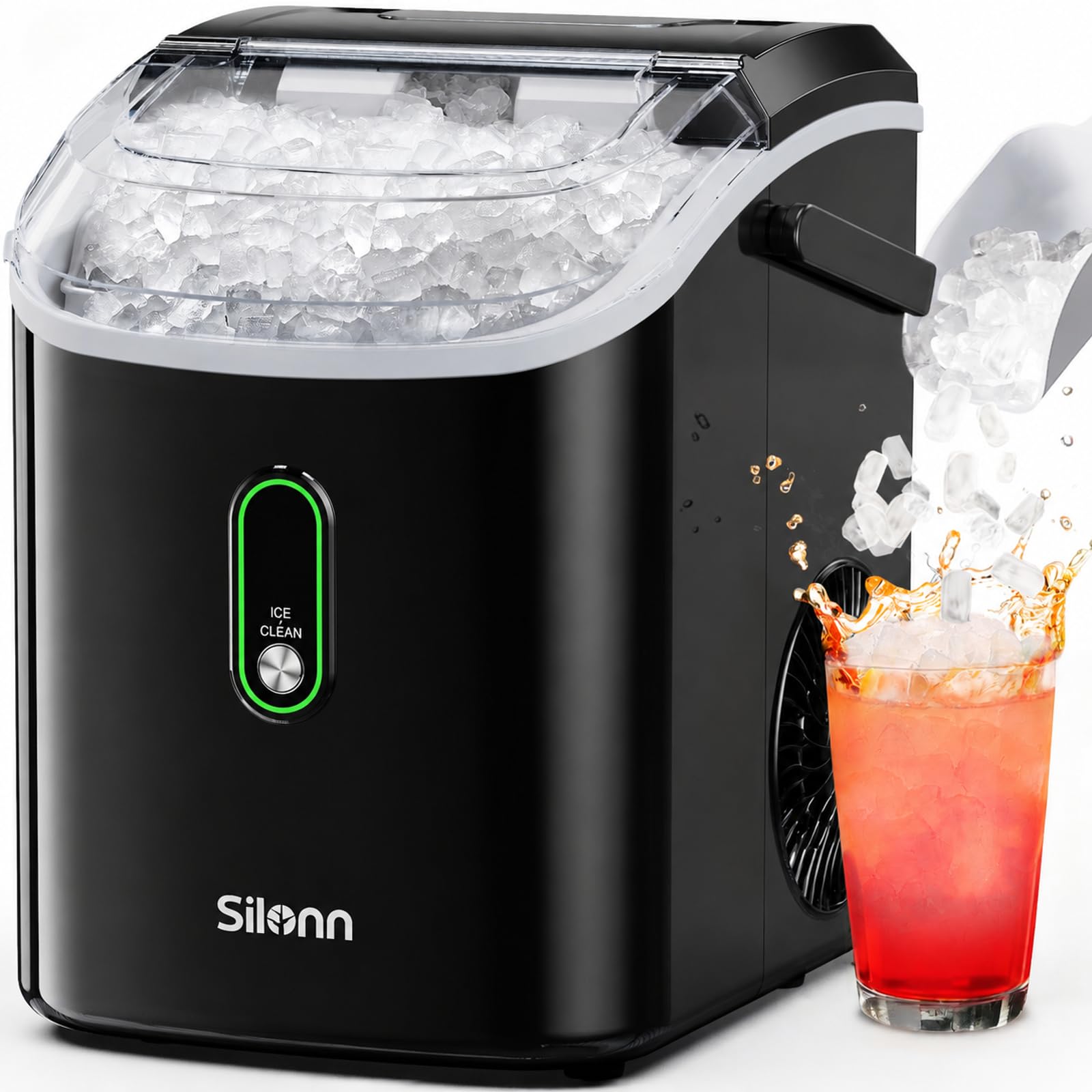 Silonn Nugget Ice Maker Countertop, Chewable Pellet Ice Machine with Self-Cleaning, 36lbs/24H Compact Ice Maker for Home Kitc