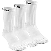 VWELL Toe Socks for Men Women Running COOLMAX Mid-Calf Finger Socks Athletic Breathable Five Toe Design Quick Dry, 3Pairs