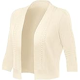Stiehiok Women's Cropped Cardigan Sweater 3/4 Sleeve Open Front Bolero Shrug Sweaters Soft Cotton Knit Jacket Top
