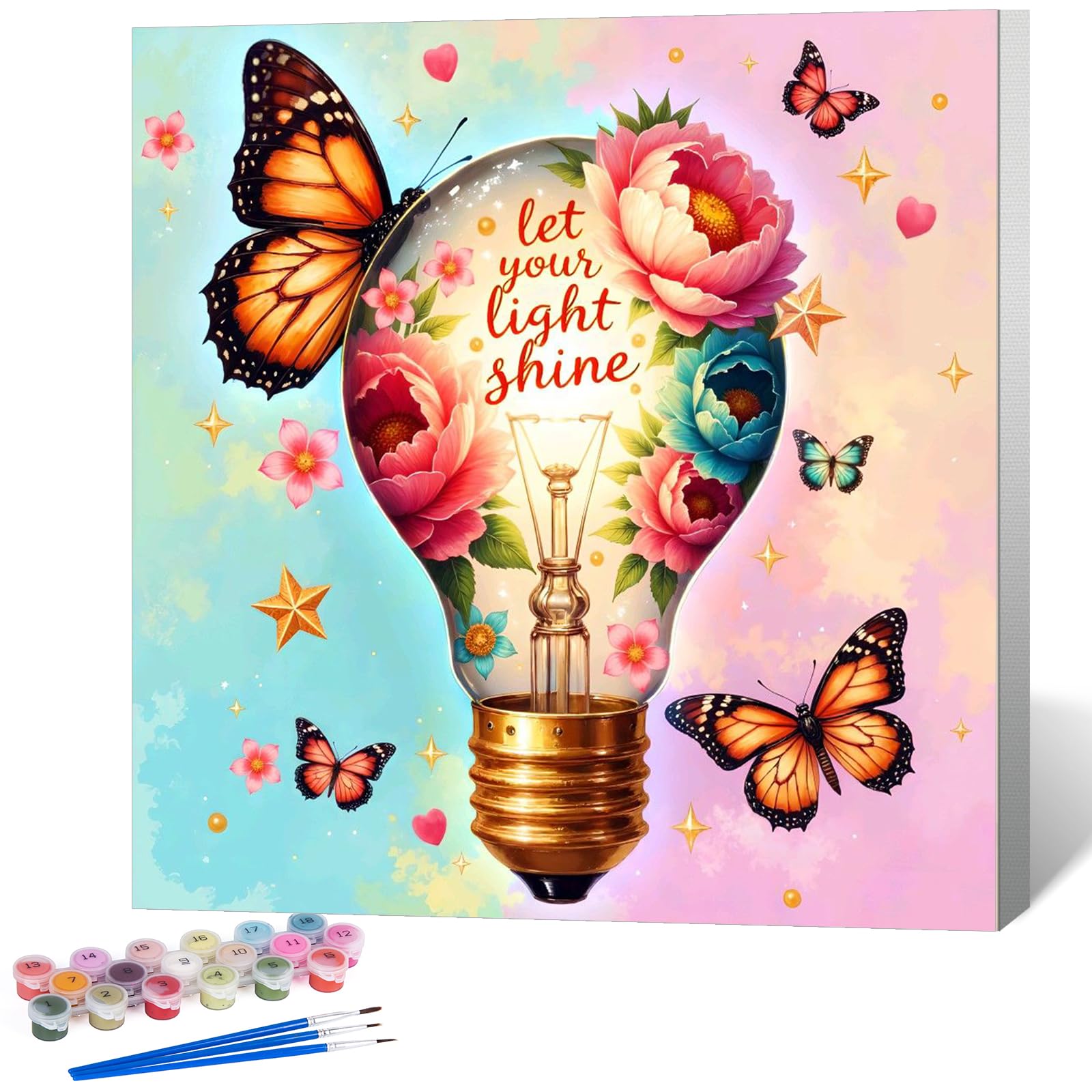 Paint by Numbers for Adults with Frame Light Bulb, Painting by Numbers for Adults with Frame Flower, DIY Acrylic Framed Adult Paint by Number Canvas Kits, Perfect for Home Decor Gift 10 X 10 Inch