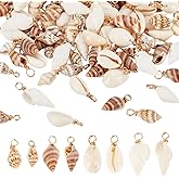 PH PandaHall 100pcs 4 Styles Natural Shell Charms Pendants Seashell Charms Link for Necklace Bracelet Jewelry Making Conch Shell Connector Summer Ocean Sea Charm for Beach Party Decor 0.7~1.1 inch