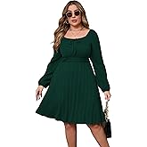 KOJOOIN Womens Plus Size Sweater Knit Dress Square Neck Long Sleeves Tie Front Casual Midi Pullover Fall Dress with Pockets