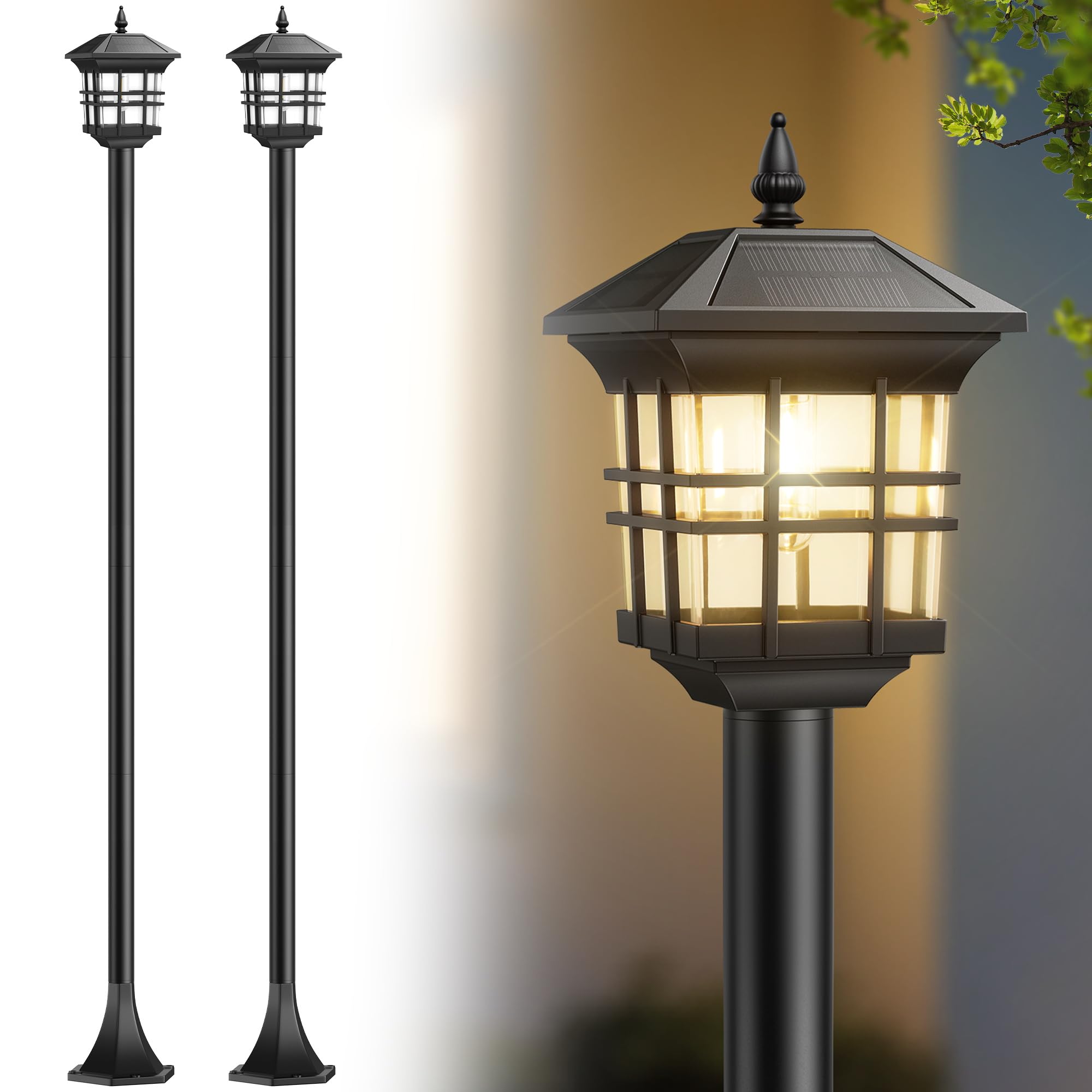 Photo 1 of *USED, DAMAGE** PARTPHONER 78" Solar Lamp Post Light Outdoor 2 Pack, Black Waterproof Post Solar Street Lights, Pole Light Decorative for Yard Garden Patio Lawn Driveway (Bulbs Included)