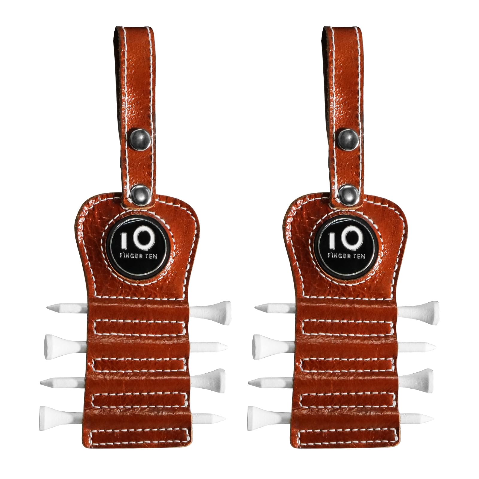 AMRTA Golf Tee Holder Value 2 Pack for Golf Bag with Free Ball Marker and 8 Pcs Wood Tees Gift Set, Luxury Leather Gift Hook to Golf Bag Belt Clip (Red)