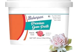 Bakerpan White Gum Paste for Cake Decorating, Create Flowers, Leaves, Elegant Ruffles - 1 Pound, Vanilla Flavor (Made in USA)