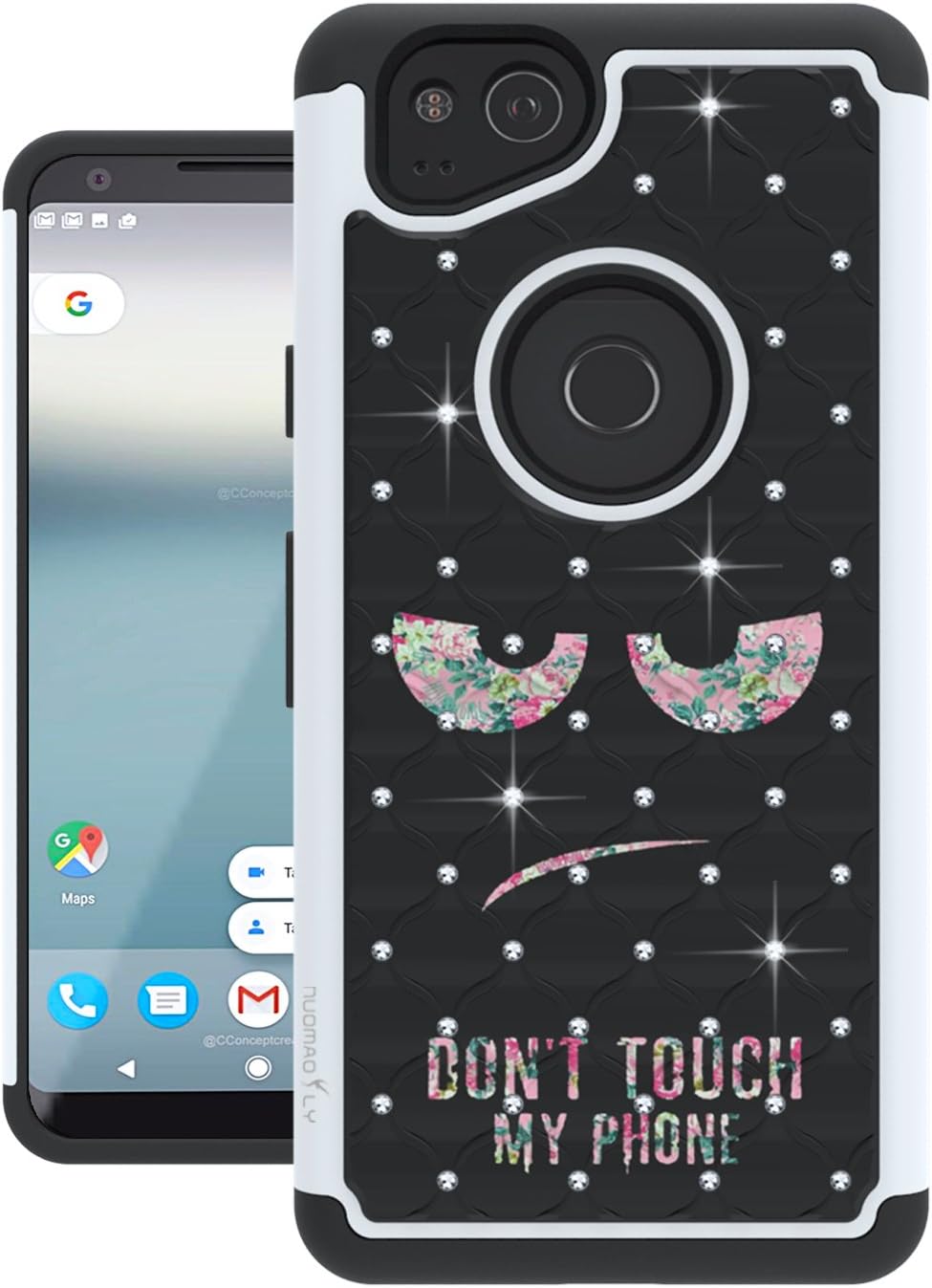 Google Pixel 2 Case, Nuomaofly [Creative] Studded Rhinestone Crystal Bling Hybrid Armor Defender Protective Case Cover for Google Pixel 2 (Black)