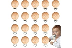 SUPTIZIZKZ 18 Pieces Wood Pacifier Clips Toy Suspender Clips Baby Teething Grasping Suspender Clips Charm DIY Pacifier Holder Clips Pacifier Accessories