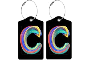 BESTEIOYO 2 Pack Initial Luggage Tag for Suitcase, Colored Letter Unique Leather Bag Tags Identifiers Privacy Cover ID Label with Durable Steel Loop for Women Men Kids Girls Travel, Letter C