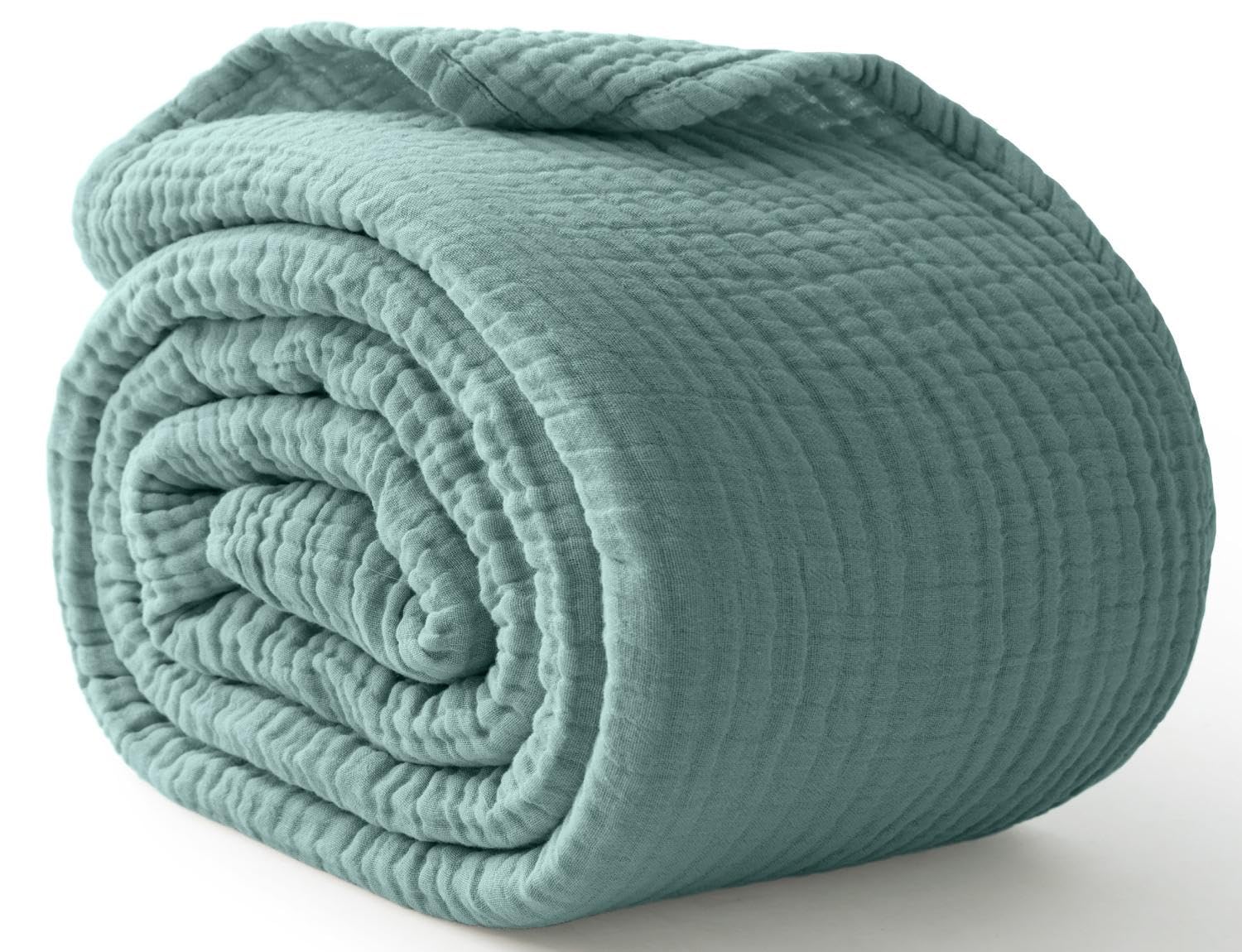 Photo 1 of 100% Cotton Muslin Blanket Large 50" x 70", 6 Layers Breathable and Lightweight Cotton Throw Blanket for Bed and Couch, Soft Quilt Bedspread, Gauze Blanket for Adults All Season, Teal