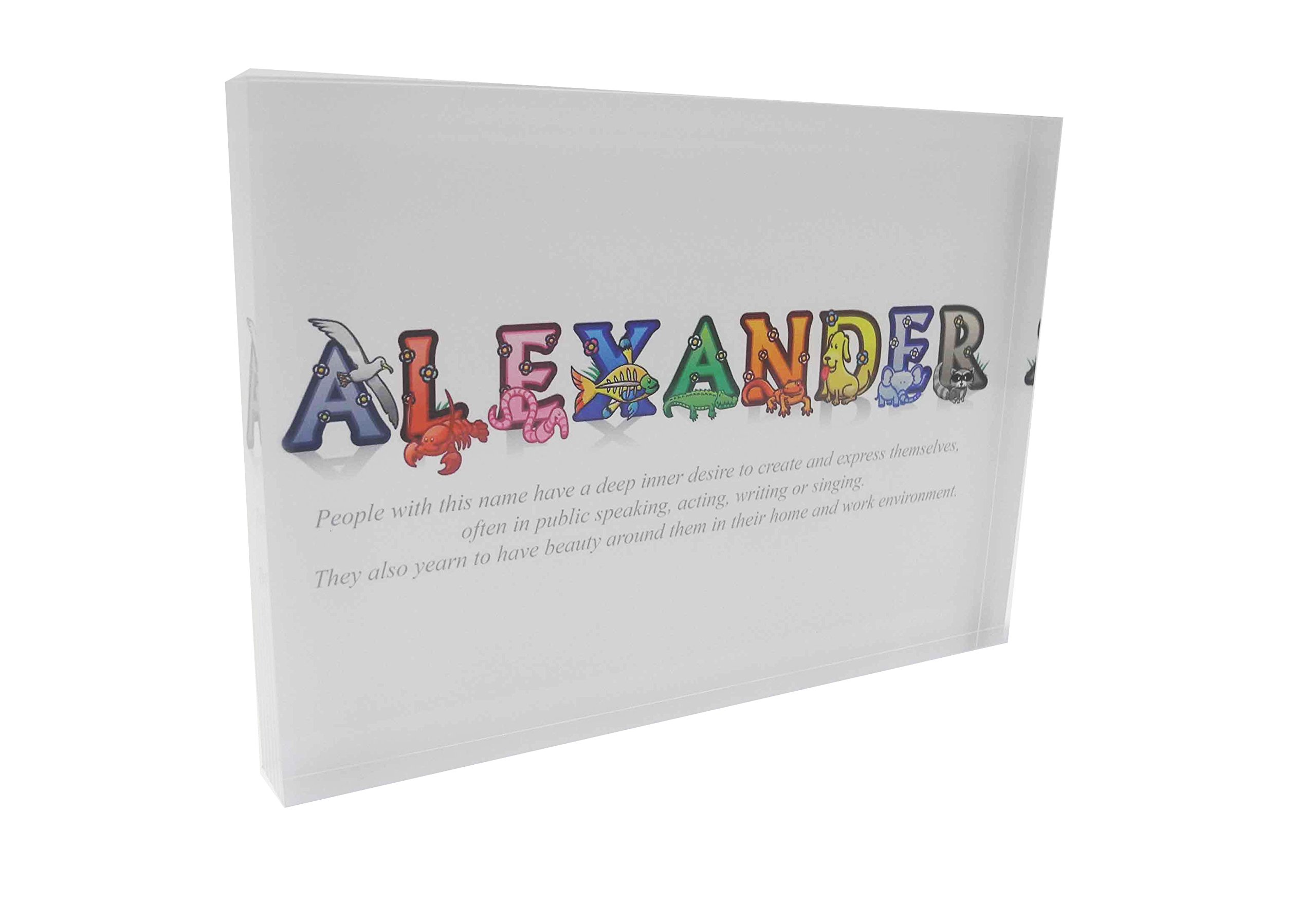 Feel Good Art A6 Diamond Polished Acrylic Token Boy's Name with Meaning-Alexander (14.8 x 10.5 x 2cm), Multicoloured, 10.5 x 14.8 cm
