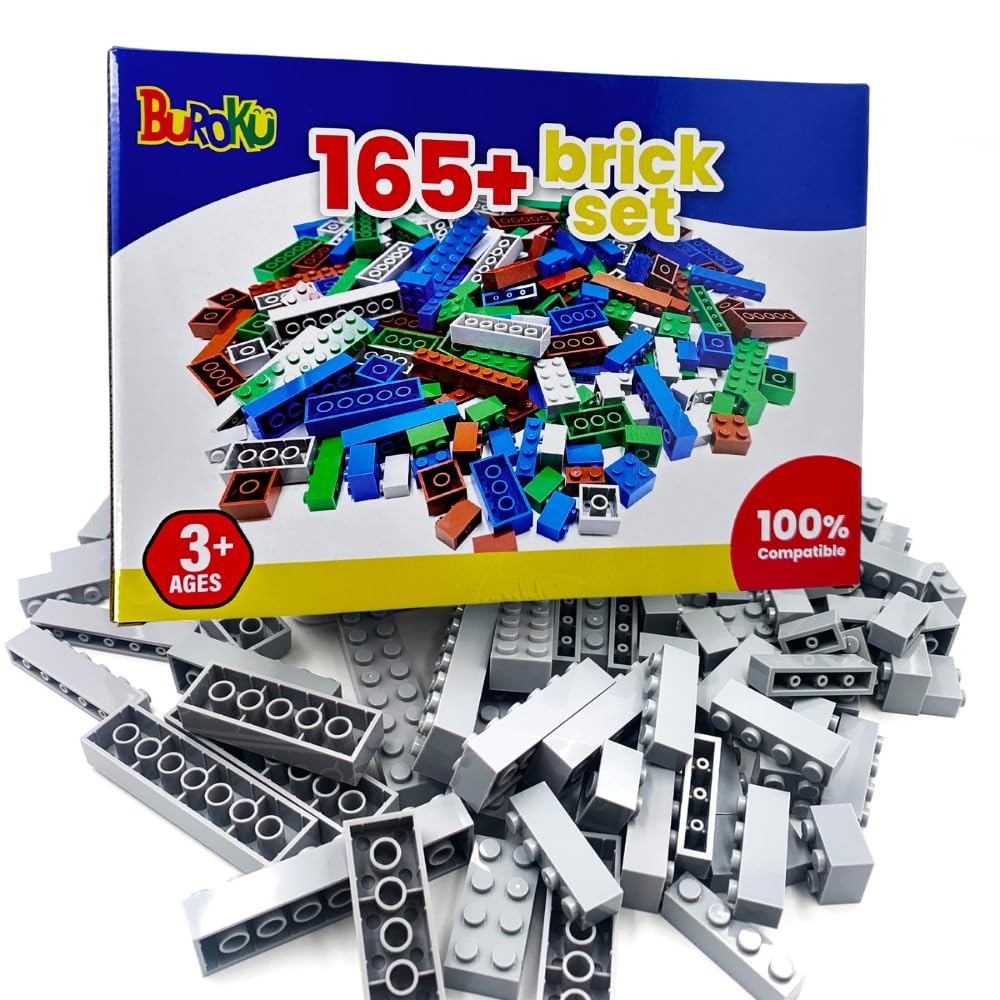 Buroku - 165-Piece Gray Construction Set | Toy Bricks Compatible with All Brands | Encourages Creativity and Imagination | Various Sizes | Safe and Non-Toxic | Bricks