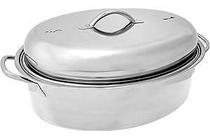 Fox Run 10-Quart Stainless Steel Oval Roaster Set, Pot, Lid, and Roasting Rack