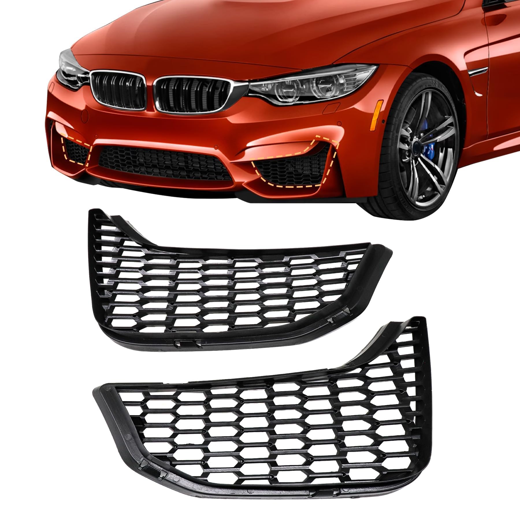 Photo 1 of XQSMWF 2Pcs Front Bumper Fog Light Grille Trim 51118054301 51118054302 Compatible with BMW M3 M4 F80 F80N F82 F83 LCI 2012-2018 Black Fog Light Mesh Grill Grid Panel Cover