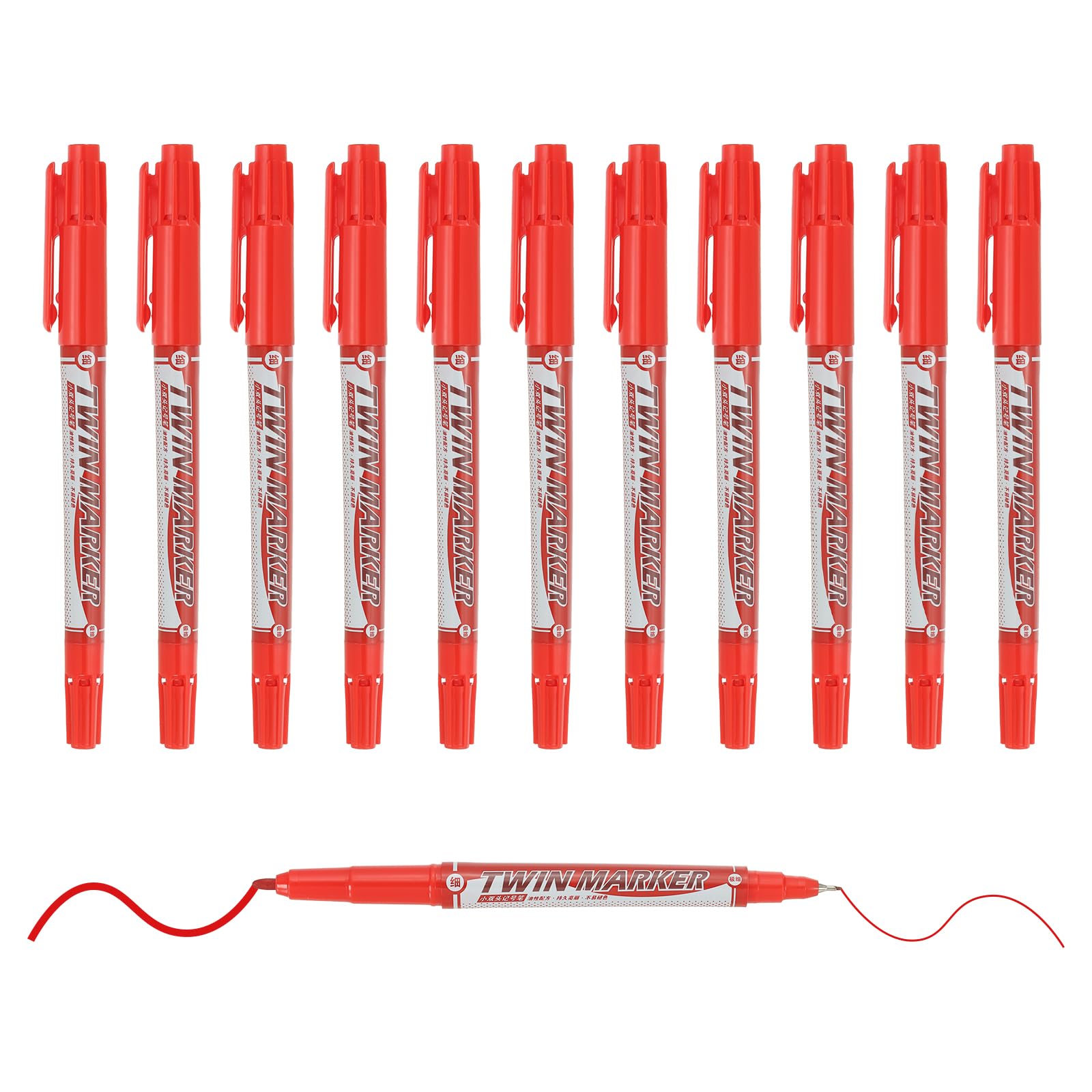 M&G Permanent Twin Markers Dual Ultra Fine Point Tip(1.5mm+0.5mm), 12 Pack Quick Dry Waterproof Fiber Tip Pens for Paper, Glass, Plastic, Wood, Stone, Metal Surface, Red