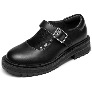 Rihero Girls Mary Jane Dress Shoes Kids School Uniform Loafers Chunky Flats | Girls Chunky Platform Flats, Easy Hook-And-Loop