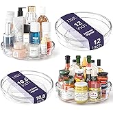 LAMU 4 Pack Lazy Susan Organizer, Clear Lazy Susan Turntable for Cabinet, Refrigerator, Table Top, Kitchen, Bathroom, Pantry Organizers and Storage, 2 Sizes Included 12in, 10.6in