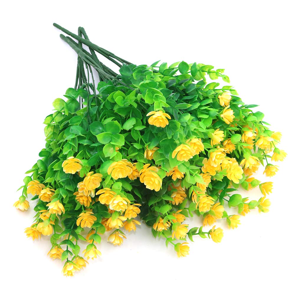 Shiwaki 5Pcs Artificial flower simulation green plant eucalyptus plant bouquet for Vase Porch Window Box Patio Wedding Home Decoration(Yellow)