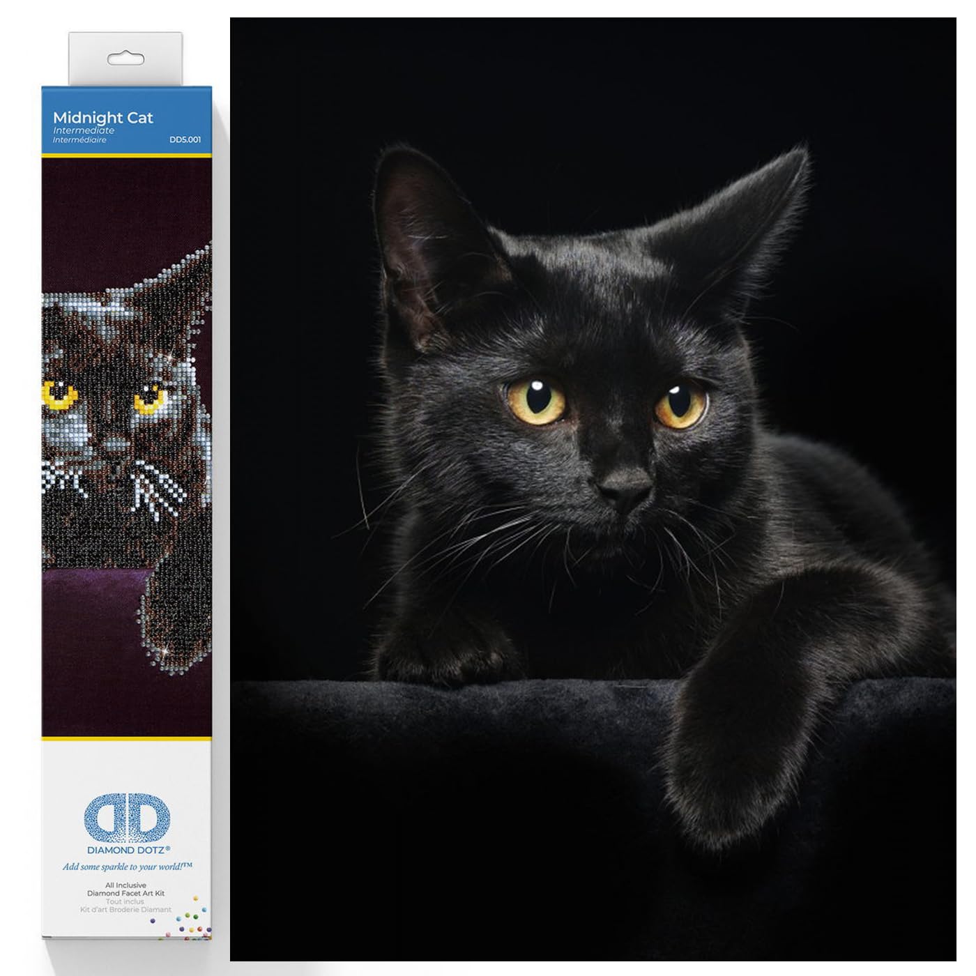 DIAMOND DOTZ Painting, Beginner Kit, Midnight Cat, 35.5 x 27.9cm