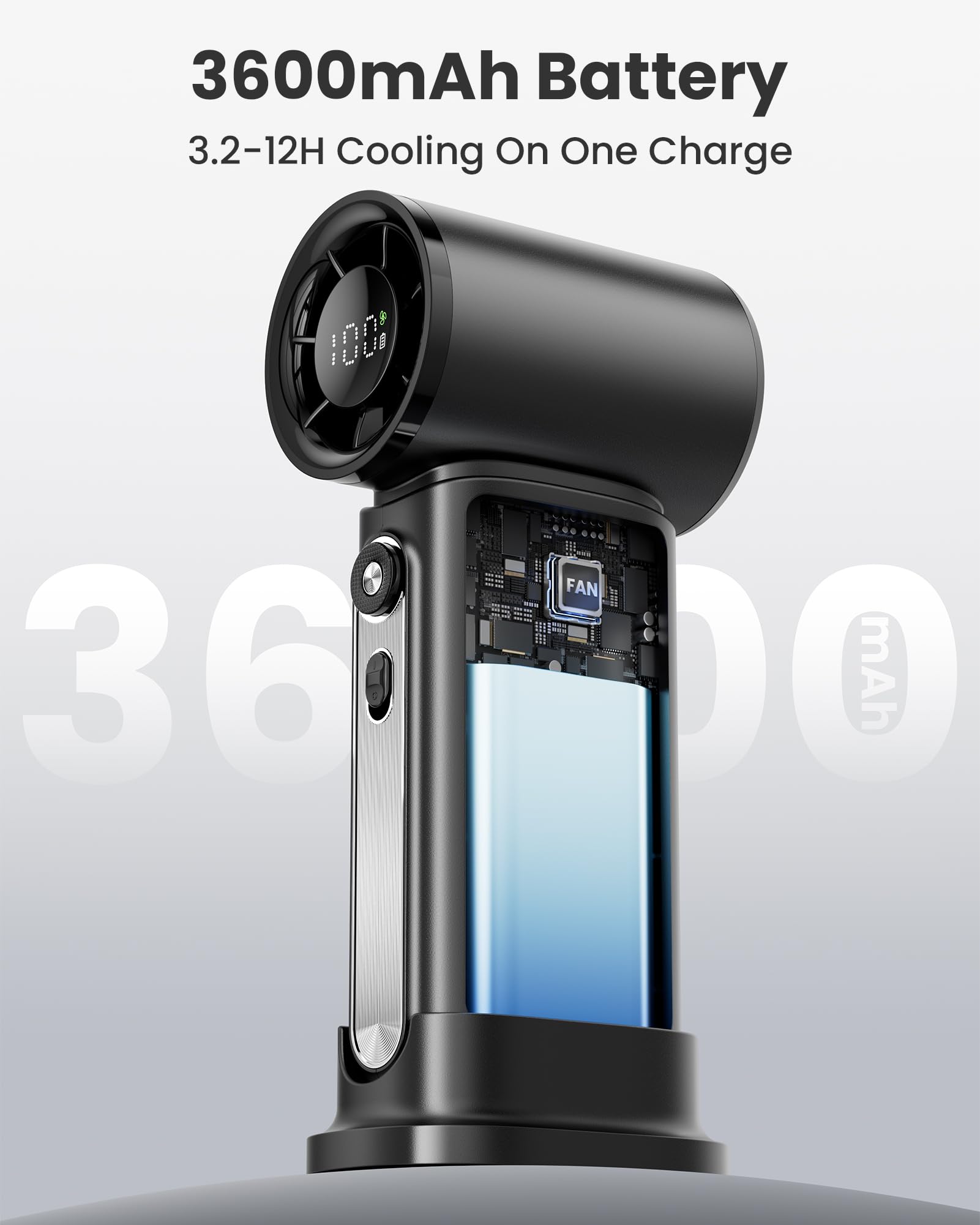 Koonie 19000 RPM High Speed Portable Handheld Fan,100 Speeds Mini Turbo Fan, 3600mAh, 12H Max Cooling Time, Digital Display, 5