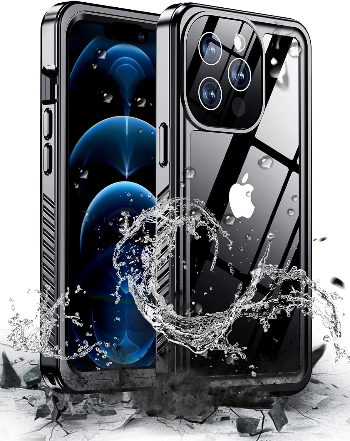 xiwxi for iPhone 12 pro case Waterproof,[IPX8 Underwater Case][Full Body Shockproof & 15FT Military Dropproof][Built-in Screen Protector][Dustproof] Clear Sound for iPhone 12 pro case 6.1 inch-Black
