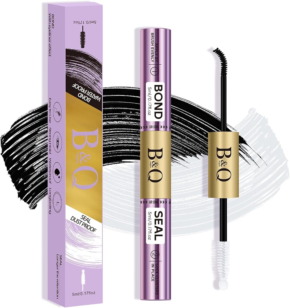 B&Q Lash Bond and Seal Waterproof,Lash Cluster Glue 10ML Strong Hold(Black) | Sensitive Eyes Eyelash Glue for Clusters, DIY L