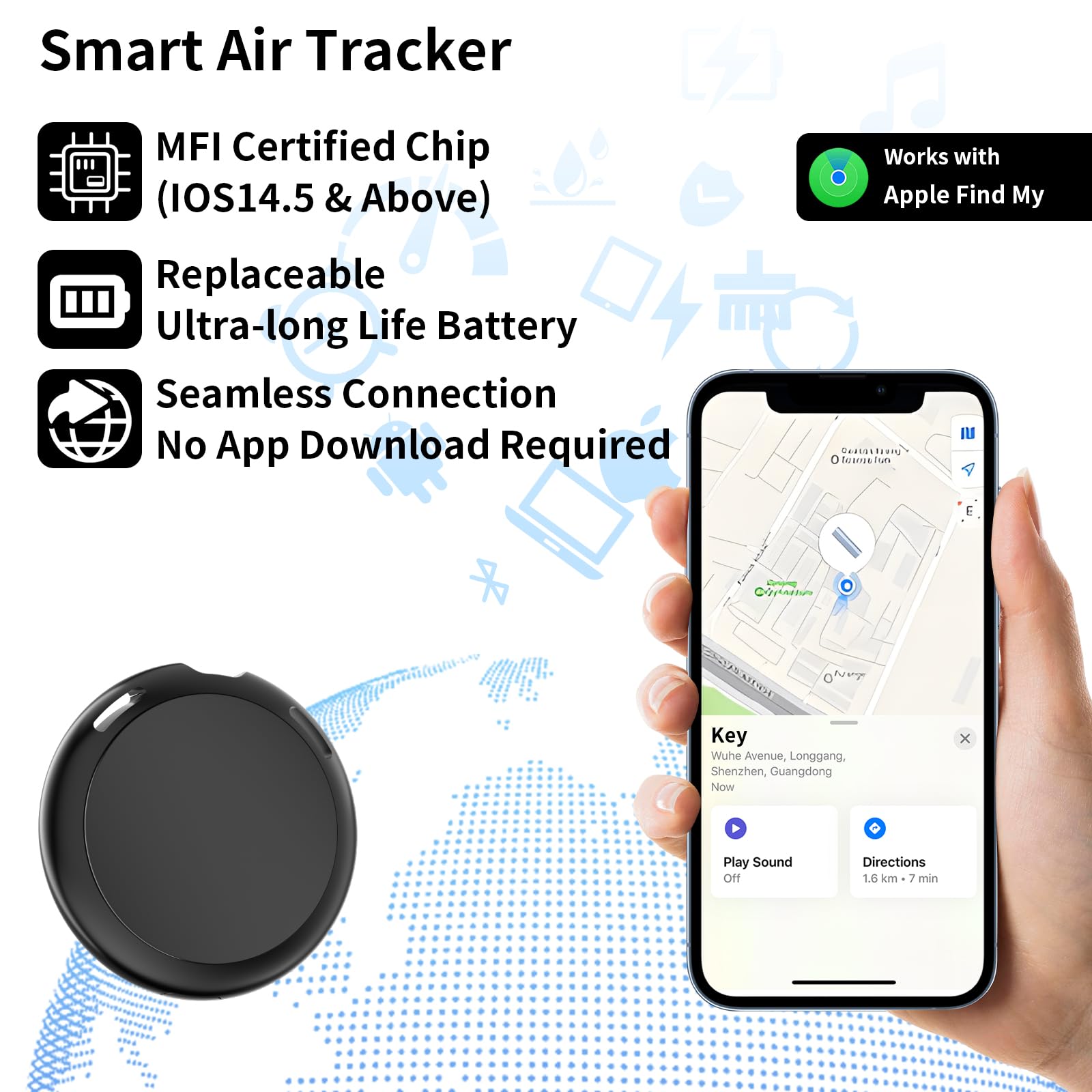 No Subscription Mini GPS Tracker for Vehicles Work with Find My(iOS Only) Magnetic Case Real Time Tracker Tag Hidden Car Location Tracking Device Global Coverage No Monthly Fee or SIM Card Required