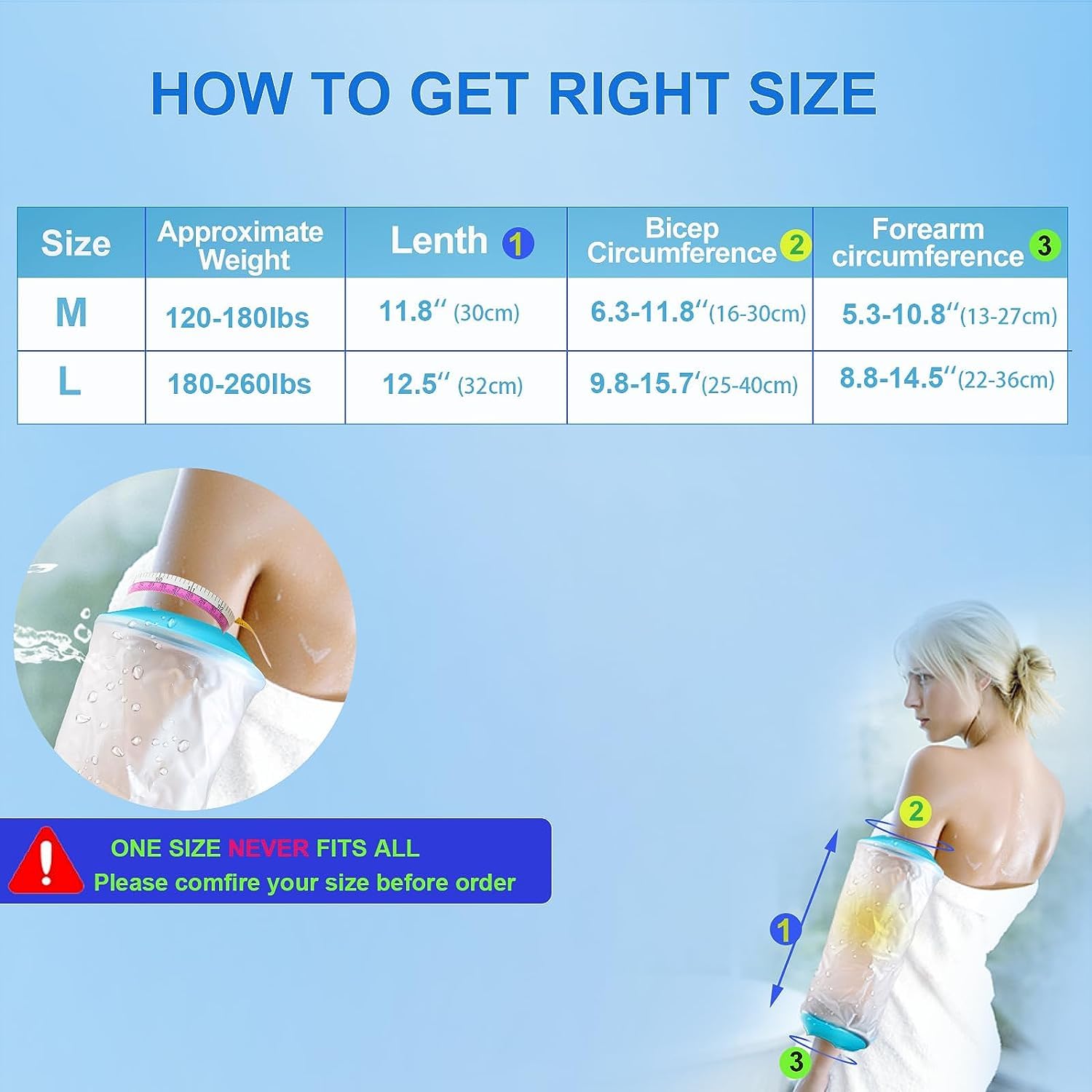 PICC Line Shower Cover, PICC Line Covers for Upper Arm, Reusable Waterproof IV & PICC Line Sleeve Protector for Chemotherapy Treatment, Broken Wound Elbow for bath Shower
