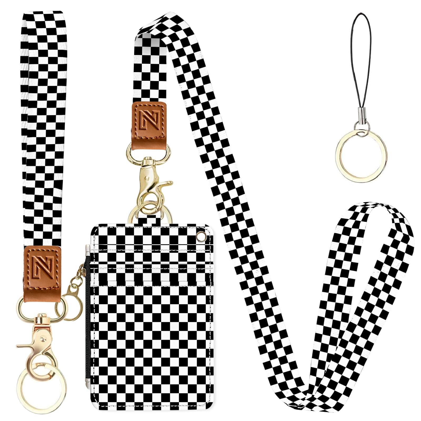 Photo 1 of *MINOR DAMAGE - Missing ID holder*
Black and White Checkered 2-in-1 ID Badge Holder & Lanyard Wallet for Teachers,Nurse,Professionals-Cute Zippered Coin Pouch,Removable Wristlet & Neck Lanyard,5 Card Slots,Stylish Work Essential