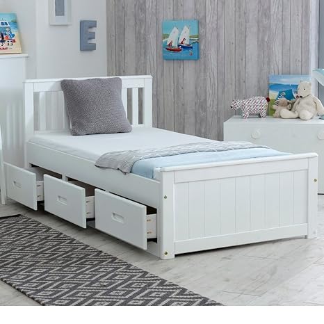 Happy Beds Mission Wooden Solid White Pine Storage Bed Drawers