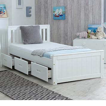 Happy Beds Mission Wooden Solid White Pine Storage Bed Drawers