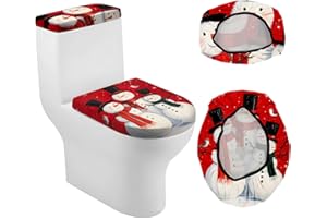 seewan Christmas Toilet Lid Cover, Dust Splash Resistant Toilet Seat Cover and Washable Toilet Tank Protector Reusable Home Bathroom Accessory Decoration