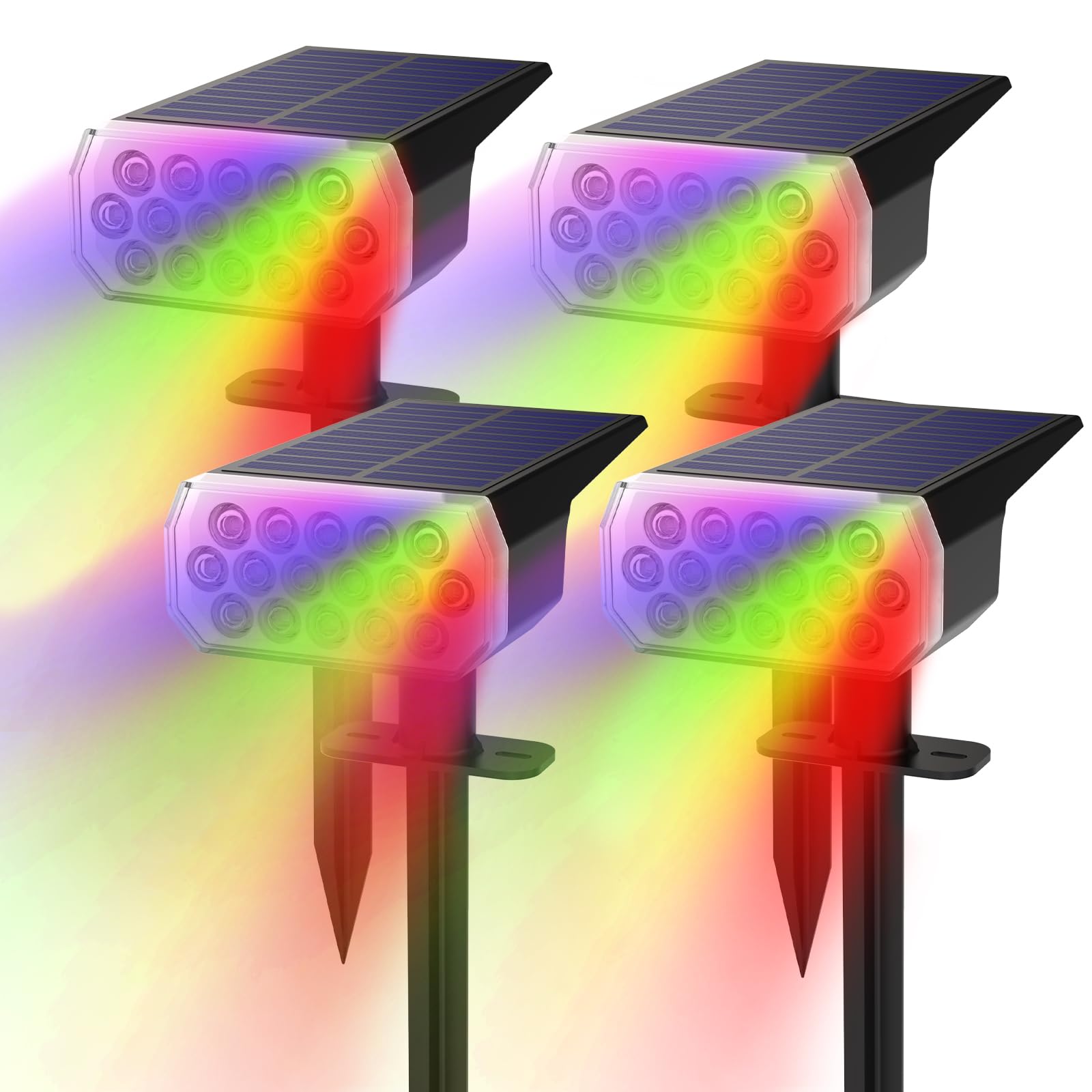 AIDROIT Solar Lights Outdoor Waterproof IP65, 8 Lighting Modes Multicolor Solar Spot Lights Outdoor, Landscape Spotlights for Garden Yard, 4 Pack RGB