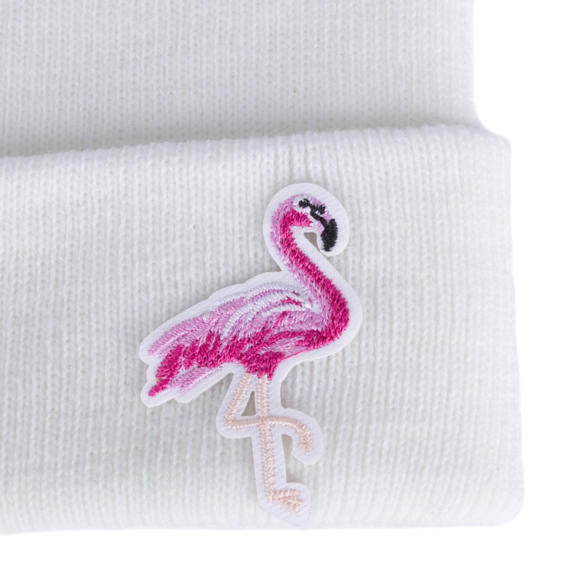 Women Flamingo Knitted Beanie Fashion Cuffed Plain Winter Hat (White)…