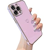 ZTOFERA Designed for iPhone 15 Pro Max 6.7 inch Case,Cute Plating Edge Love Hearts Pattern with Camera Lens Protection Phone Cover for Girls Women,Purple