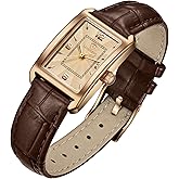 Timever Women's Leather Strap Watch Dainty Elegant Womens Watches Classic Vintage Retro Square Ladies Quartz Watches Gifts Present for Her