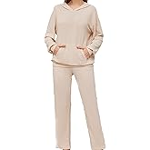 Fnumoa Womens Waffle Knit Hooded Pajama Sets Long Sleeve Matching Lounge Set Loungewear Sweatsuit with Pockets