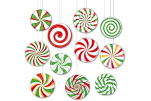 Funrous 66 Pack Christmas Candy Cutouts Double Sided Xmas Colorful Peppermint Candies Cutouts Candyland Party Decorations with Adhesive Dots for Xmas Wall Window Bulletin Board Candy Theme Party