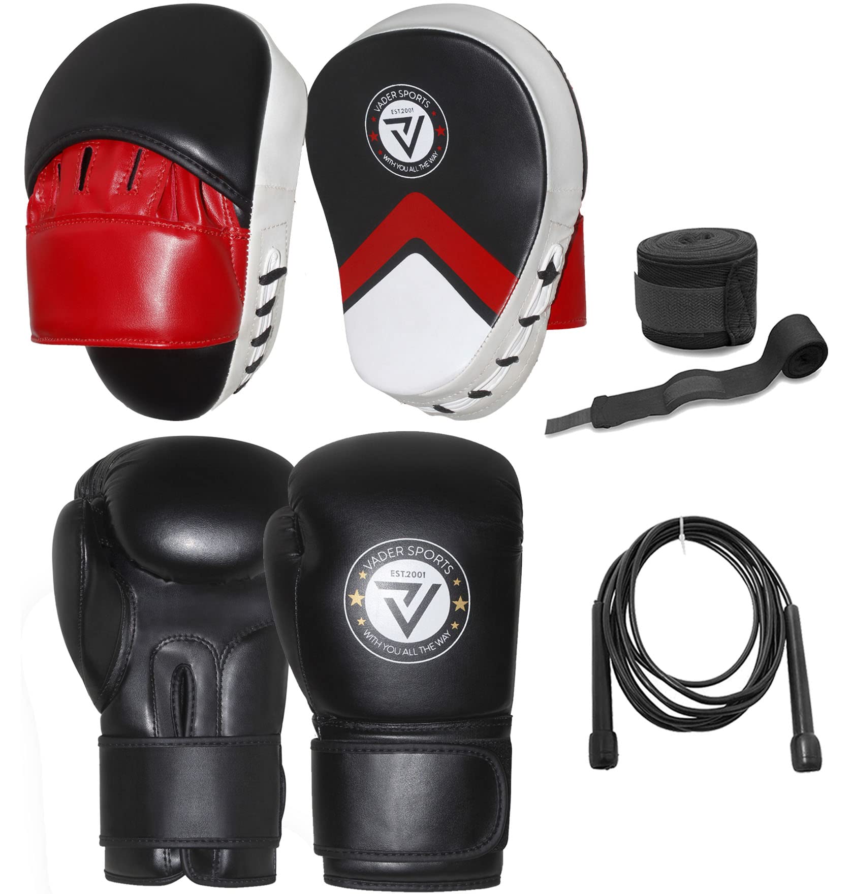 Boxing sparing punching pads and bag glove rex leather + FREE hand wraps & skipping rope