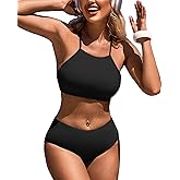 CharmLeaks Women's Bikini Sets High Neck Two Piece Swimsuits Sport Bathing Suits