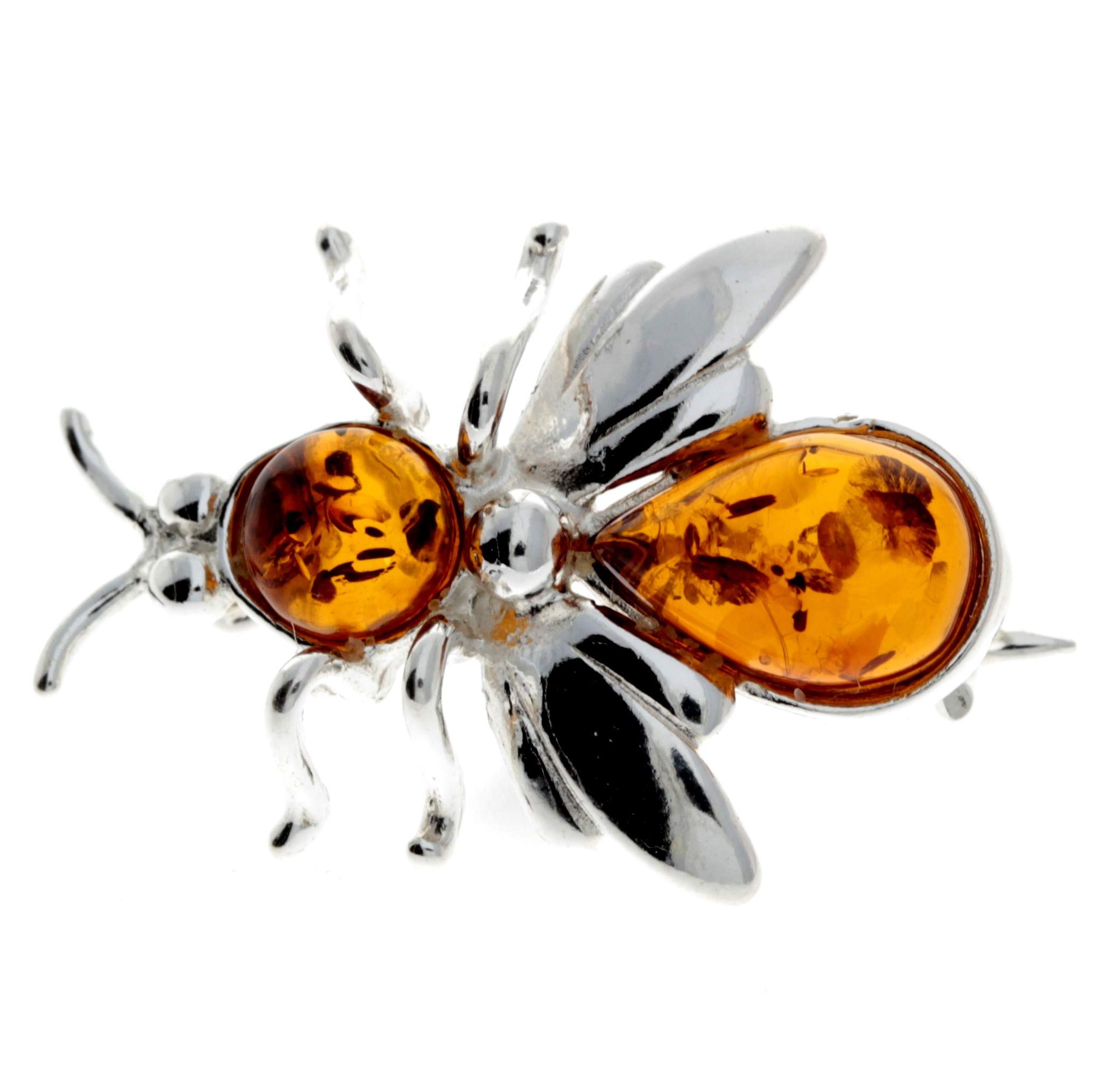 SilverAmber Jewellery Genuine Cognac Baltic Amber & Sterling Silver Exclusive Fly Bee Brooch - M801