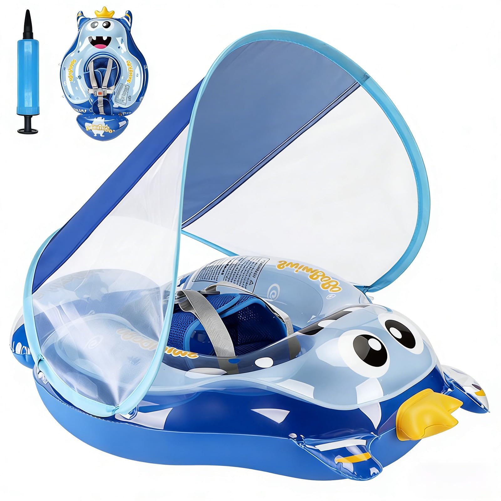 Baby Swimming Float, Inflatable baby pool float for 6-24 Months, Baby Swimming Ring with UV Sun Protection Canop and Manual Pump, Baby Swim Float with Safe Seat for Newborn Baby Learn to Swim