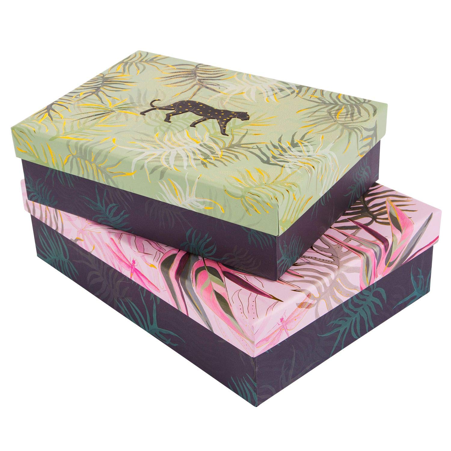 Goldbuch 85 541 Gift Box Set 2 Pieces Turnowsky Design Jungle Vibes Panther Set with 2 Gift Boxes in Different Sizes 2 Gift Boxes with Art Print, Gold Embossing and Relief
