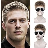 SEVENCOLORS Mens Wig Short Layered Blonde Wigs for Men Natural Hair Synthetic Cosplay Halloween Costume Wig Male Short Cut Wigs