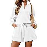 KISSMODA 2 Piece Sets for Women Sweatsuit Casual Tracksuits Long Sleeve Tops and Shorts 2025 Lounge Outfits