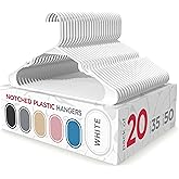 Sharpty - Plastic Hangers - Adult Clothes Hangers - T-Shirt, Dress, Coat Hangers & Accessories - Notched Hanger, Durable & Versatile Color Clothing Closet Hanger(20-Pack,White)